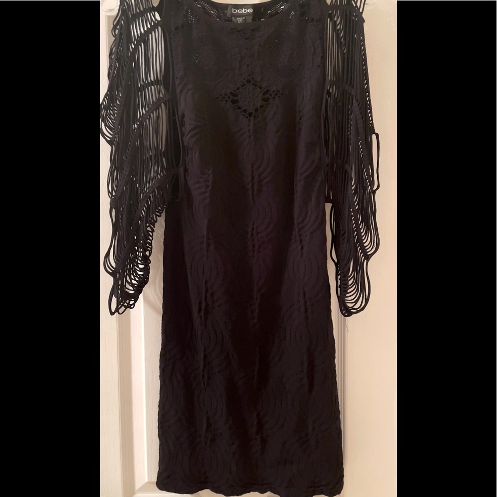 Bebe Black BodyCon Dress with 3/4 bat sleeves.
